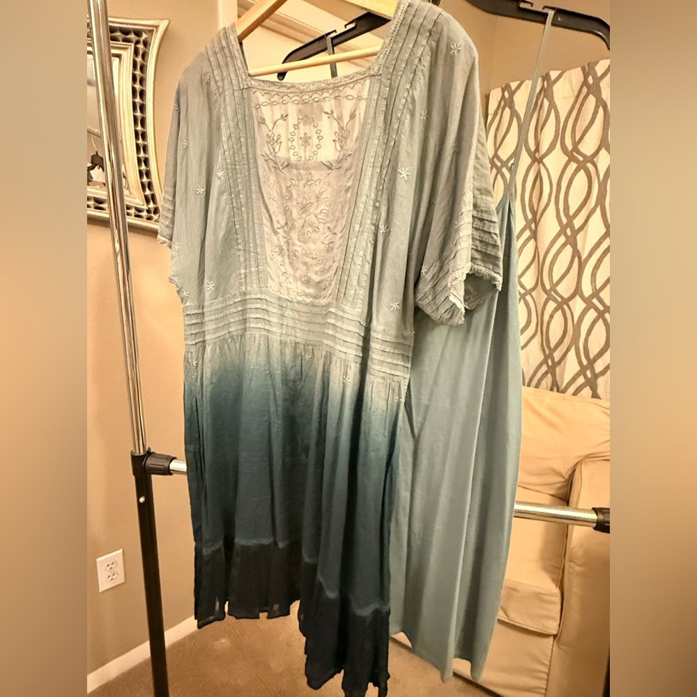 Dress - Holding Horses Blue Ombray Embroidered